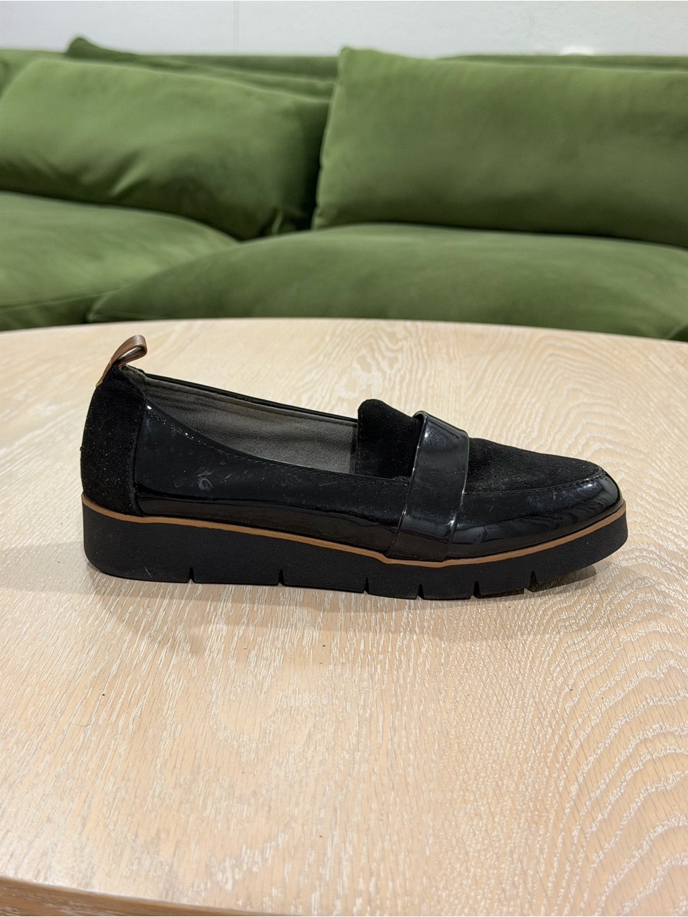 Dr. Scholl's Black Platform Penny Loafer with Brown Trim